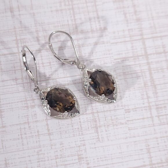 Smoky Topaz Dangle Earrings in Sterling Silver - Picture 8 of 11